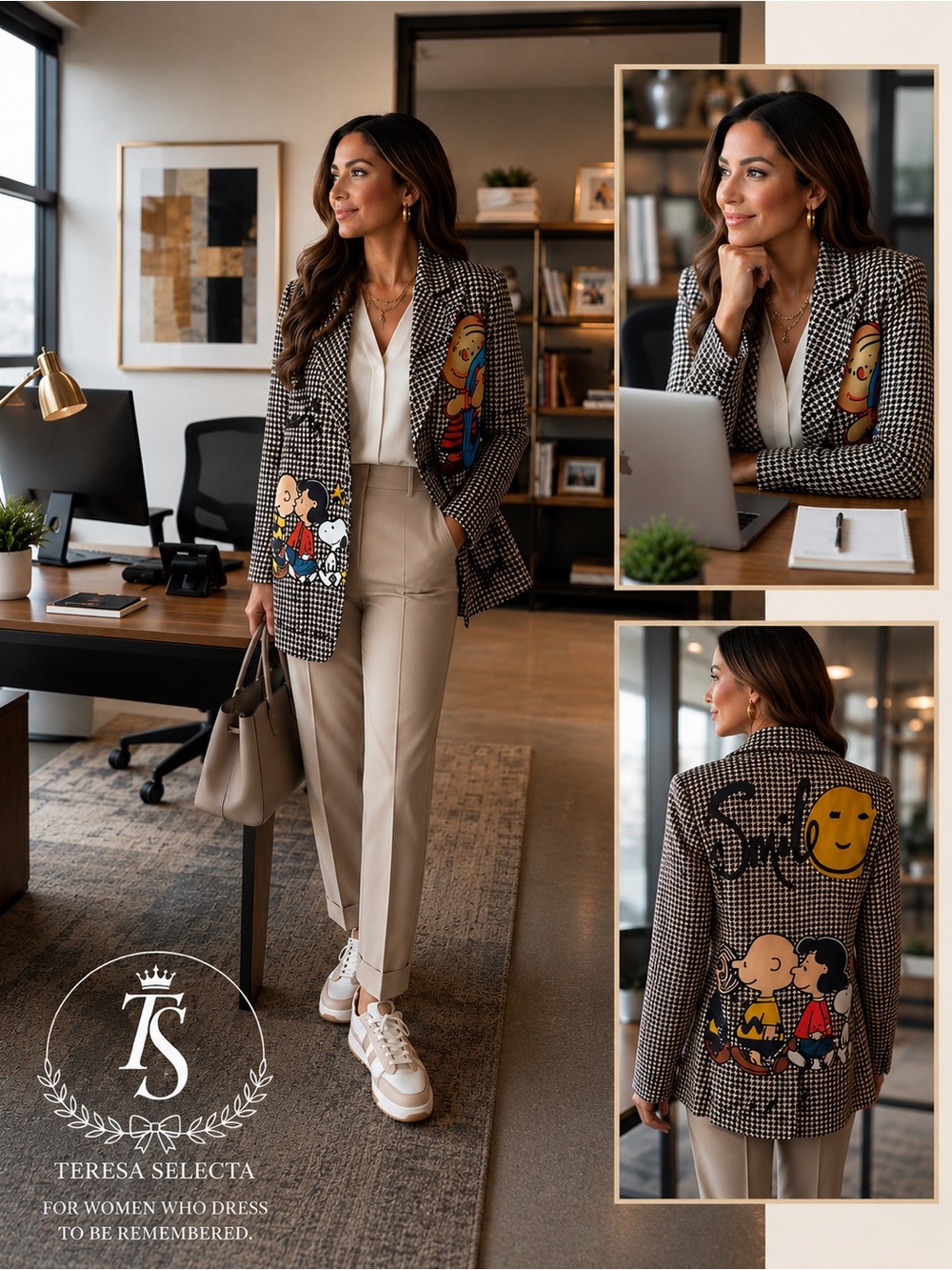 NWT Loowie Made in Italy Peanuts Houndstooth Blazer | Snoopy Charlie Brown Art